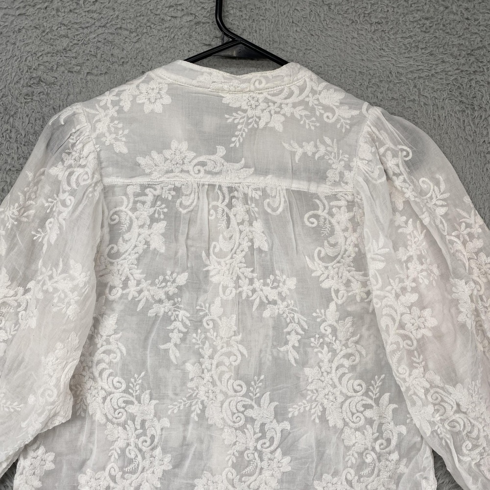 Pilcro Anthropologie Blouse Womens Small White Sheer Embroidered Boho Top - Picture 11 of 13